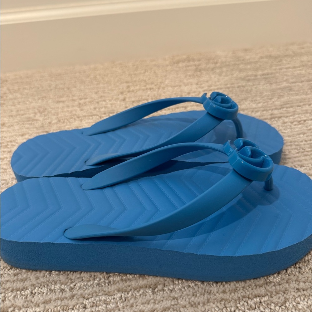 Gucci Blue Retro Platform Flip Flops - Picture 3 of 8